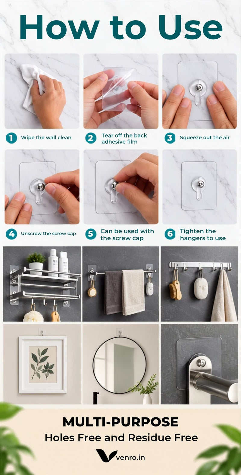 Strong Punch Free & Waterproof Wall Hooks [ Buy 10 Get 10 Free ]